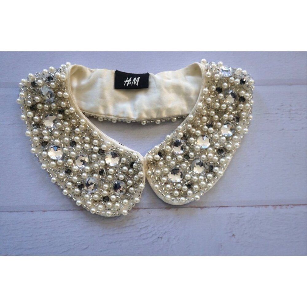 H&M Embellished Pearl & Rhinestone Peter Pan Collar - Detachable Statement